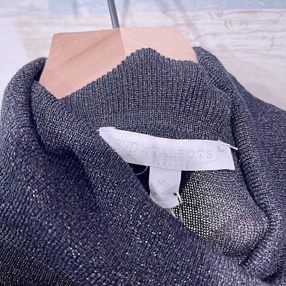 RSVP TALBOTS Glittery Ribbed Turtleneck Sweater Black Womens Medium Petite MP - Picture 6 of 7